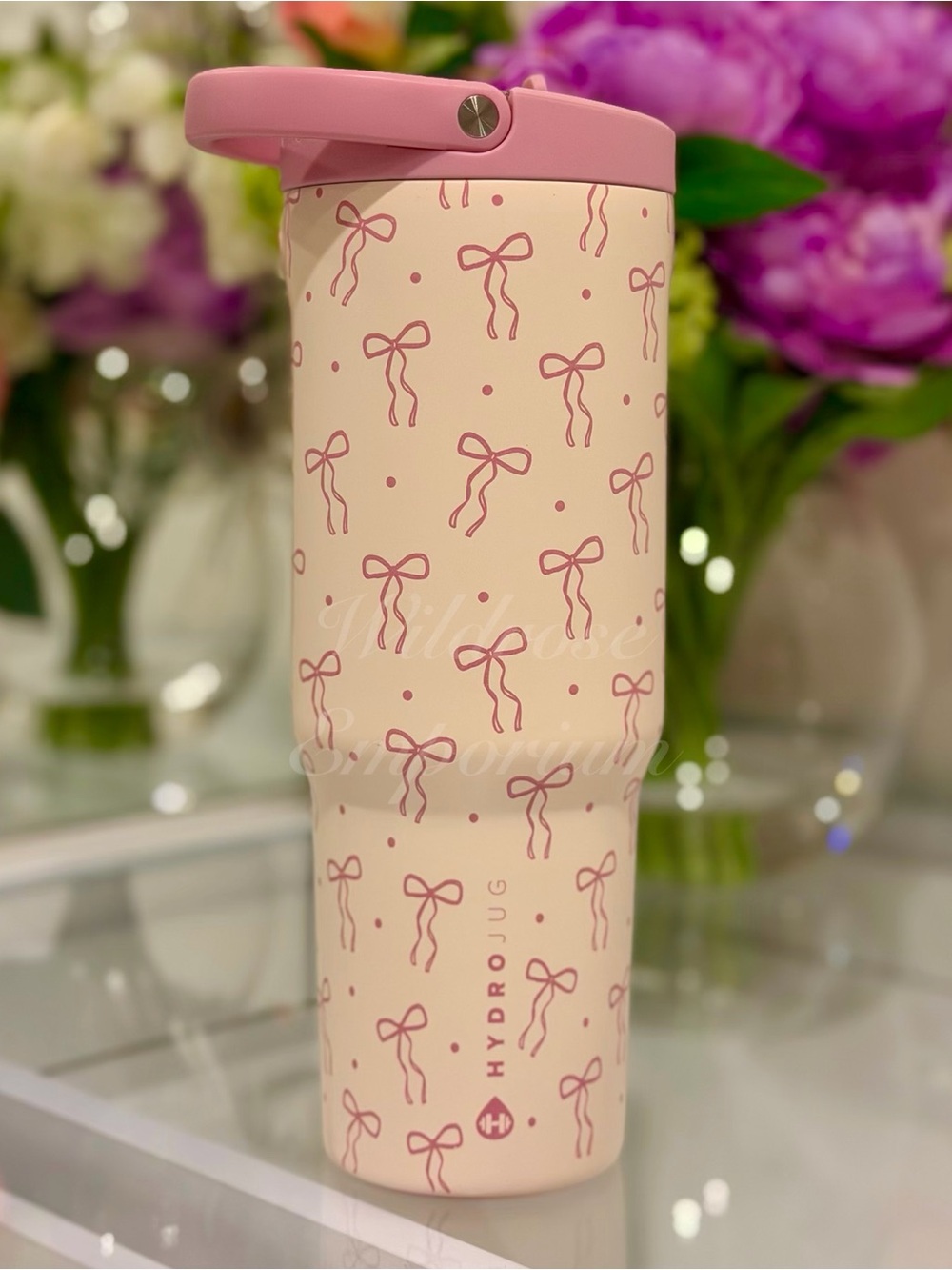 Hydrojug Pink Bows 32oz PRETTY PLEASE Sport Traveler tumbler NWT - Picture 2 of 4